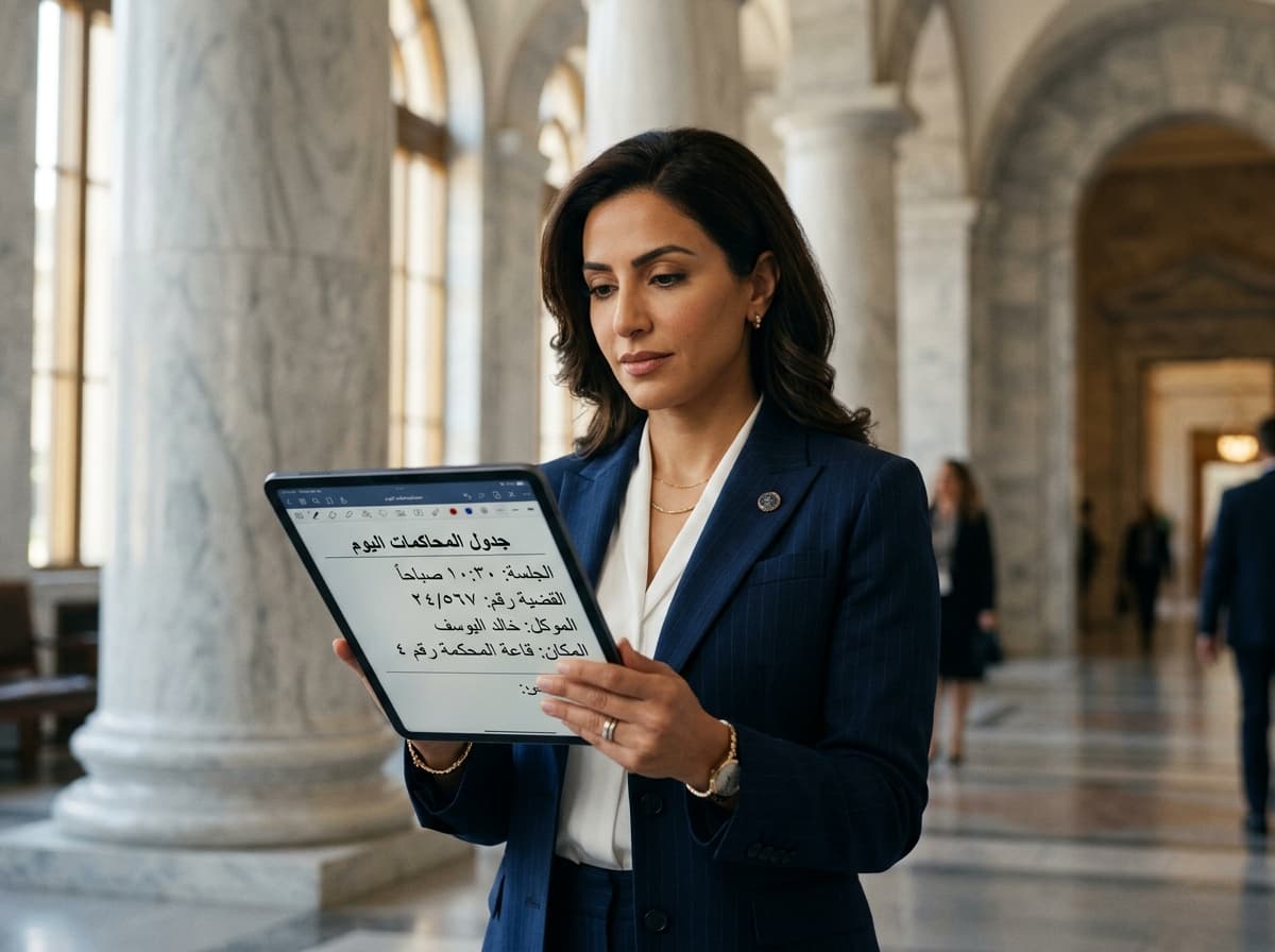 محامية تستخدم ONE24 Legal داخل قاعة المحكمة